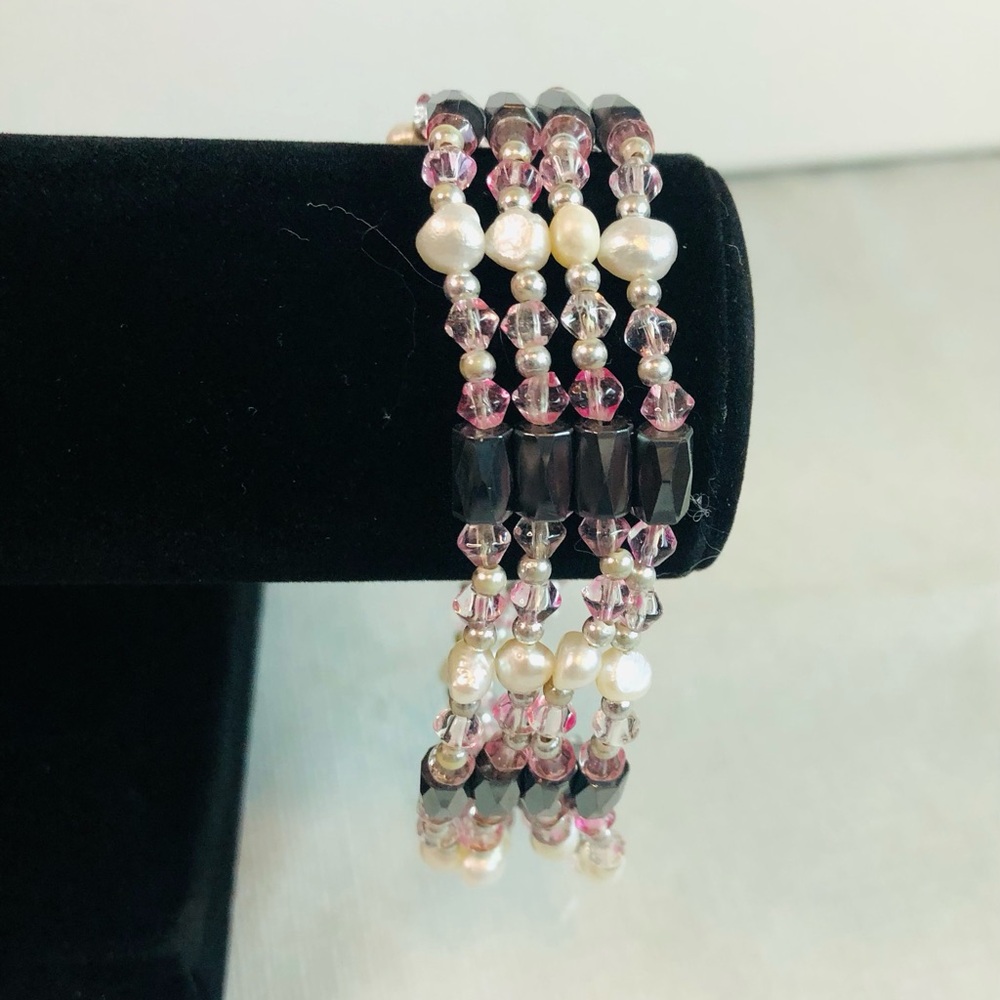 Necklace Bracelet Fresh Water  Pearl   Pink Crystal Black Hematite Magnetic 36in